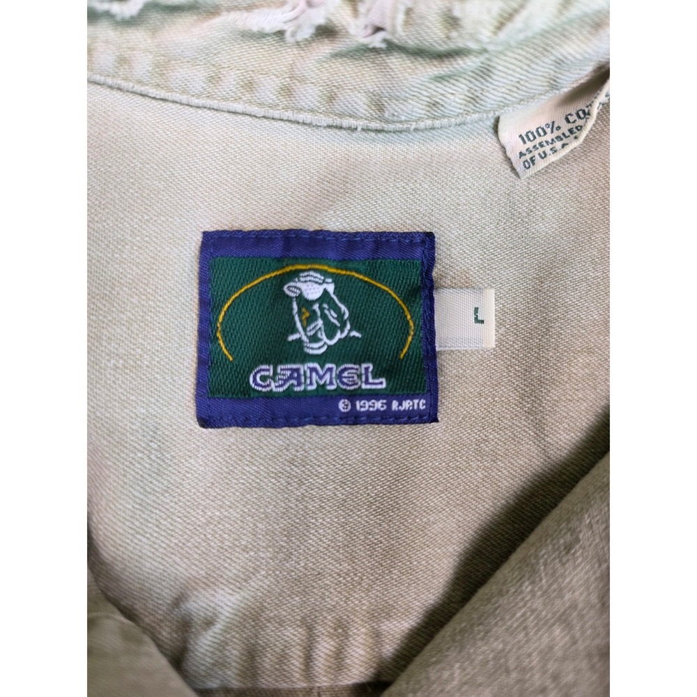 Vintage Camel Button Down Shirt Mens L Khaki 1996 Distressed Cotton Canvas - Picture 3 of 15